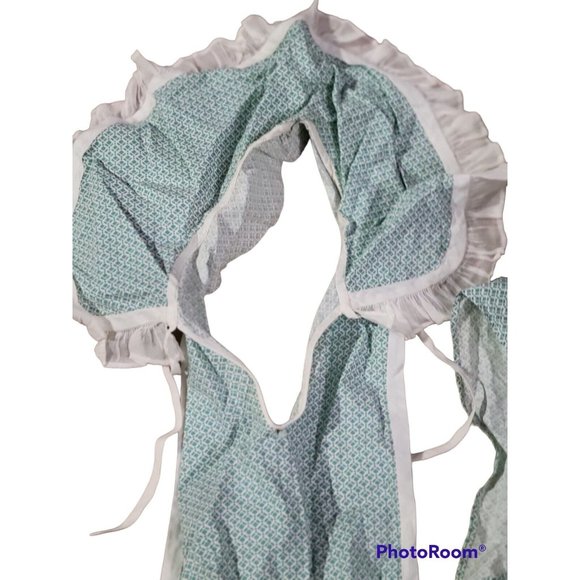 1930s 40s Flour Sack Bib Kitchen Apron Ruffled Collar Pocket Ties Green Vtg - Picture 2 of 7